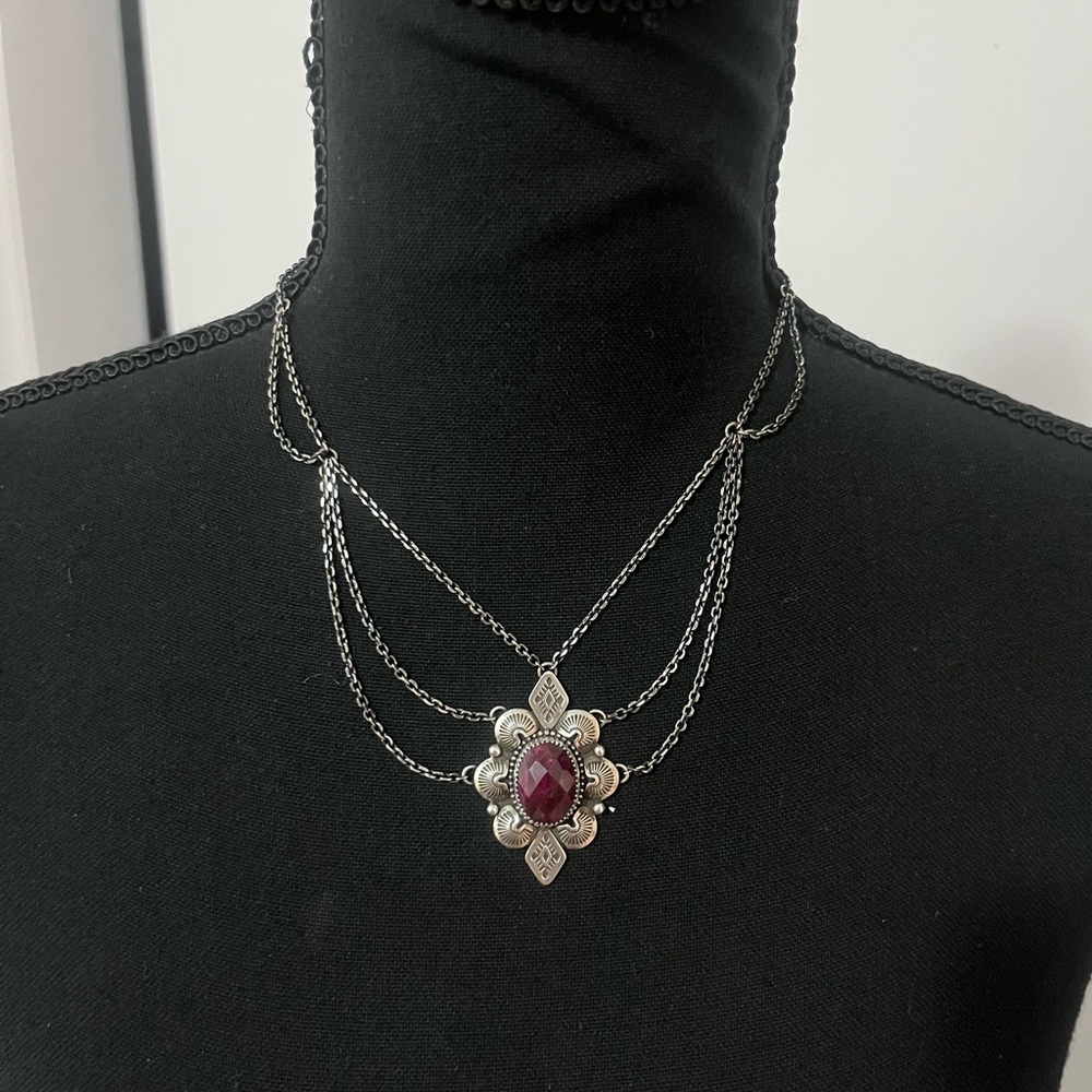 Sterling Silver Red Aventurine Statement Necklace